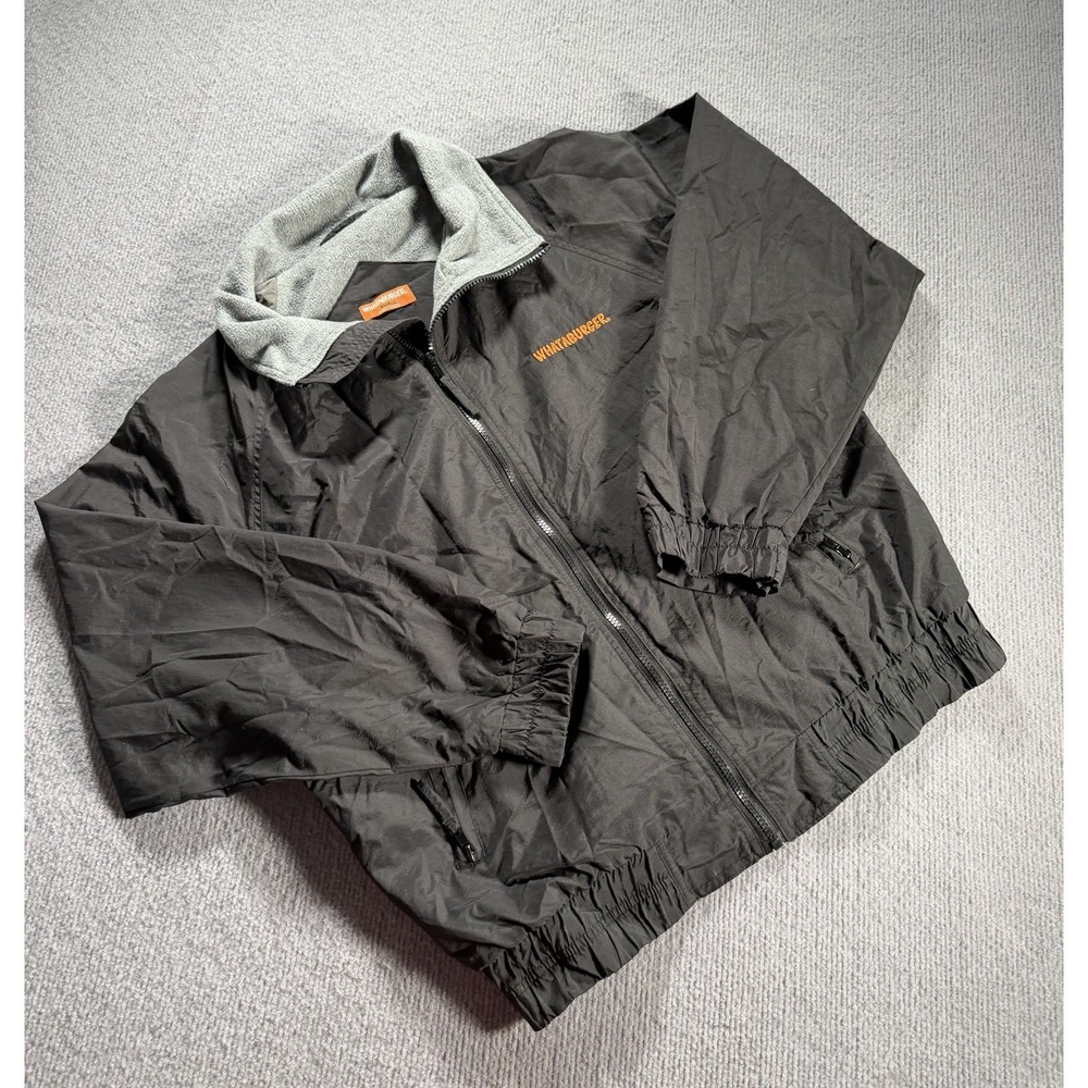 Whataburger Jacket Mens Small Black Zip Up Fleece Lined Windbreaker Employee